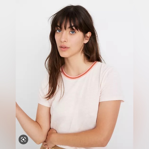 Madewell Whisper Cotton Ringer Tee in Pink Size L - Picture 2 of 6